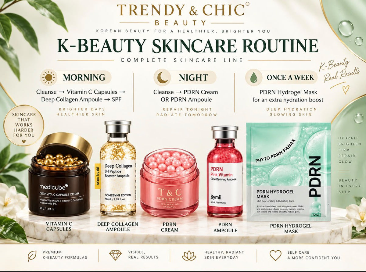 TRENDY & CHIC KBEAUTY RUTINA PARA EL CUIDADO DE LA PIEL- LÍNEA COMPLETA