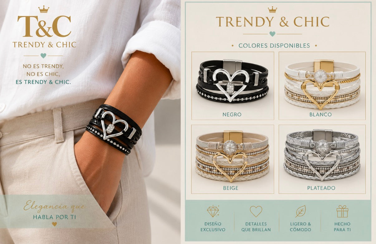 PULSERA HEART CHARM- VEGAN LEATHER